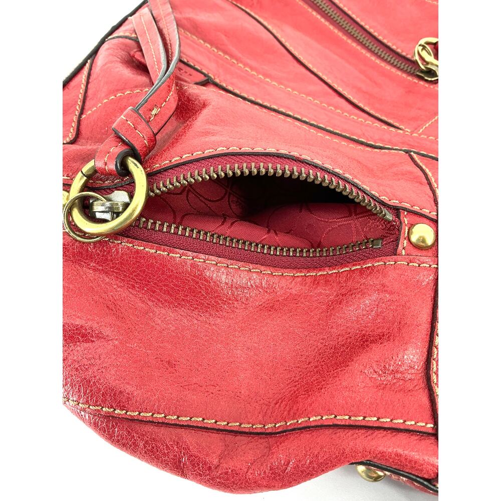 Fossil Y2K Red Leather Satchel Crossbody Bag Brass Hardware - Picture 5 of 15